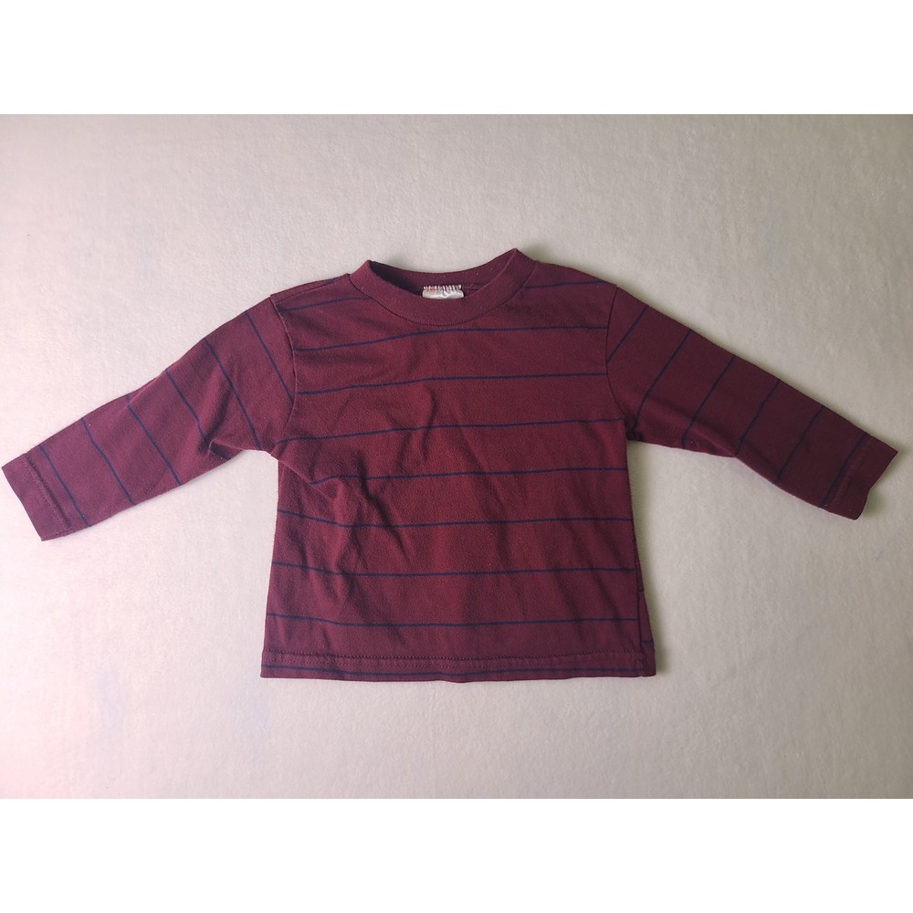 Kid Connection Long Sleeve Shirt Toddler 18M Burgundy Striped Crew Neck Tee